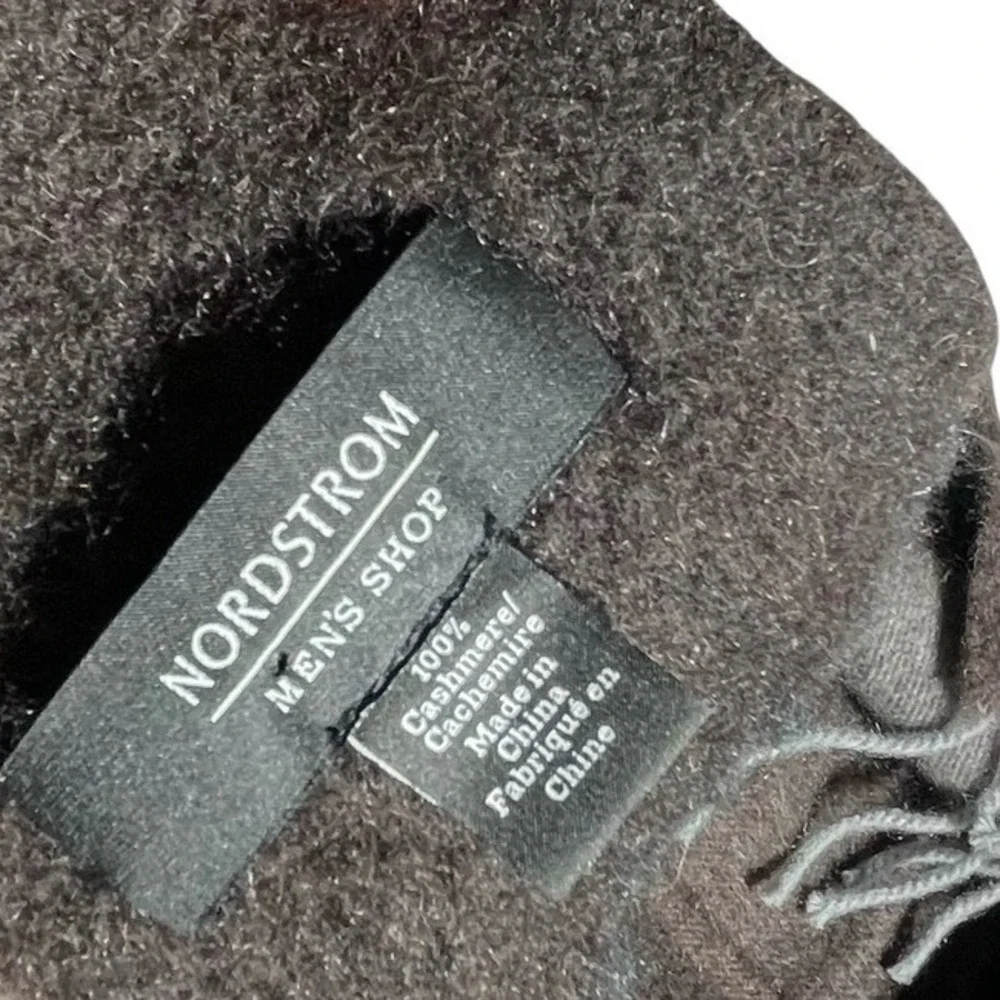 Nordstrom Men's Shop 100% Cashmere Scarf Grey Charcoal Brown Colorblock Fringe